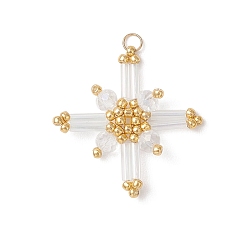 Белый Подвески из стеклянных бусин, подвески-звезды с 304 соединительными кольцами из нержавеющей стали, золотые, белые, 28.5x29x4.5 мм, отверстие : 2.7 мм