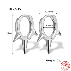 Platinum Rhodium Plated 925 Sterling Silver Hoop Earrings, Spike, with S925 Stamp, Platinum, 15x10.5mm