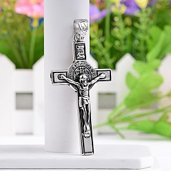 Argent Antique Croix crucifix 304 en acier inoxydable gros pendentifs, pour Pâques, argent antique, 70x38.5x4mm, Trou: 11x8mm
