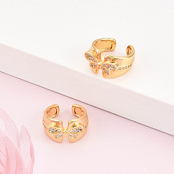 Настоящее золото 18K Латунные серьги-манжеты из прозрачного кубического циркония, бабочка, реальный 18 k позолоченный, 15x15.8x9.8 мм