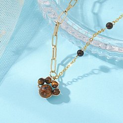 Золотой Подвеска с отпечатком лапы тигрового глаза из латуни, цепочка-скрепка, кабель, ожерелье для женщин, золотые, 16.65 дюйм (42.3 см)