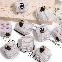 White Halloween Theme Acrylic Beads, Cube with crown, White, 18x18x18mm, Hole: 2.7mm, 5pcs/set