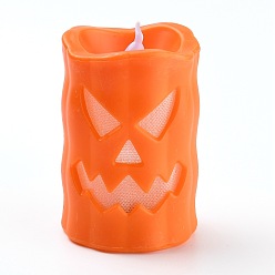 Orange Halloween Resin LED Skull Light, Candle Tea Lights, for Halloween Party, Built-in Battery, Orange, 97x69.5x59mm