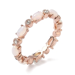 Oval Кольца перста сплава, с латунной микро-паве кубического циркония и опаловой фурнитурой, овальные, размер США 9 (18.9 мм)