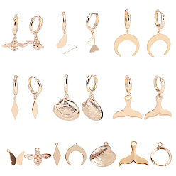 Echt 18 k vergoldet DIY Ohrring machen, mit Messing Huggie Hoop Ohrring Befunde, Messing Anhänger & Charms, Mischformen, echt 18 k vergoldet, Anhänger: 12 Stück / Karton
