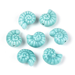 Средний Бирюзовый Фарфоровые бусины ручной работы, спиральная оболочка, жемчужные, средне бирюзовый, 14.5~15x12~12.5x9~9.5 мм, отверстие : 1.8~2 мм