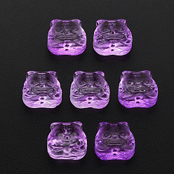 Dark Violet Transparent Glass Beads, Chinese Zodiac Signs Tiger, Dark Violet, 11.5x12x8mm, Hole: 1mm