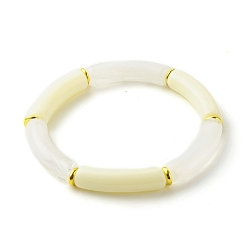 Lemon Chiffon Acrylic Tube Beaded Stretch Bracelets, with Brass Beads, Light Yellow, Inner Diameter: 2-1/8 inch(5.5cm)