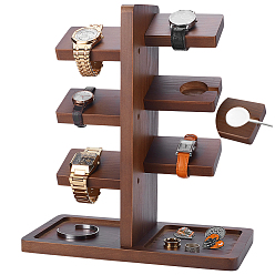 Кокосово-Коричневый Подставки для часов из дерева с подносом, часы браслет держатель ювелирных изделий, кокосового коричневый, 15.9x31.5x1.8 см