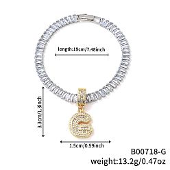 Letter G Модные латунные браслеты с подвесками из прозрачных кубических цирконий с микропаве, теннисные браслеты со стразами для женщин, буквы, Буква G, 7-1/2 дюйм (19 см)