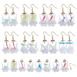 Golden DIY Pet Theme Earring Making Kits, include Bear Paw Transparent Glass Pendants, Plastic CCB Cup Pearl Peg Bails, Brass Earring Hooks, Golden, Glass Pendants: 37~38x25x20.5mm, hole: 3.5mm, 16pcs/set