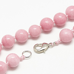Jade Natural Jade Beaded Necklaces, with Alloy Lobster Clasps, Round, Dyed, 18.1 inch~18.5  inch(46~47cm), round: 11.5~12mm