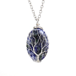 Lapis Lazuli Natural Lapis Lazuli Oval Pendant Necklace with Platinum Alloy Chains, 20.87 inch(53cm)