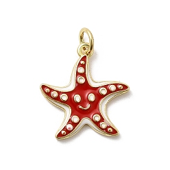 Морская звезда Латунь эмаль подвески, стойки покрытие, долговечный, без кадмия и без свинца, реальный 18 k позолоченный, с целью перехода в кольце, морская звезда, 18x16.5x2 мм, отверстие : 3 мм