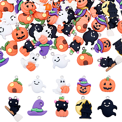 (52) Непрозрачная лаванда 80 шт 8 стили тема Хэллоуин непрозрачные смоляные подвески, хэллоуин прелести, разнообразные, с платиновой петлей, разноцветные, 21~29.5x15~22x5.5~8 мм, отверстие : 2 мм, 8 шт / стиль
