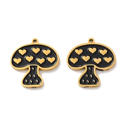 Черный Ионное покрытие (ip) 304 брелоки из нержавеющей стали с эмалью, реальный 18 k позолоченный, гриб с сердцем, чёрные, 13x12.5x1.5 мм, отверстие : 1 мм
