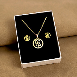 Ring 304 комплекты из ожерелий и серег-гвоздиков из нержавеющей стали, золотые, кольцо, 460~500 мм