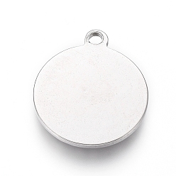 Stainless Steel Color 304 Stainless Steel Pendant Cabochon Settings, Flat Round, Stainless Steel Color, Tray: 16mm, 25.5x22x3mm, Hole: 2mm