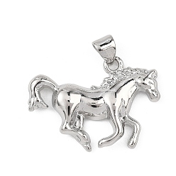 Настоящее золото 18K Латунные подвески, лошади прелести, реальный 18 k позолоченный, 19x25x3.5 мм, отверстие : 3x3.5 мм