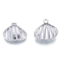 Stainless Steel Color Non-Tarnish 304 Stainless Steel Pendants, Shell Shape, Stainless Steel Color, 21.5x22x4.5mm, Hole: 3mm