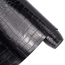 Negro Tela de cuero sintético con estampado de cocodrilo, bricolaje artesanal, Rectángulo, negro, 1370x0.6 mm, 3 yardas/pc