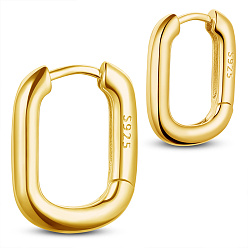 Real 18K Gold Plated SHEGRACE 925 Sterling Silver Hoop Earrings, with S925 Stamp, Oval, Real 18K Gold Plated, 14x10.8mm