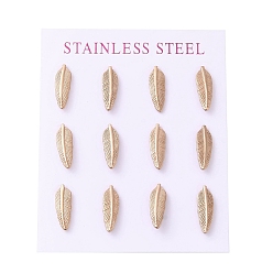 Розовое Золото Ионное покрытие (ip) 304 серьги из перьев из нержавеющей стали, со стразами, розовое золото , 15.5x5.5 мм