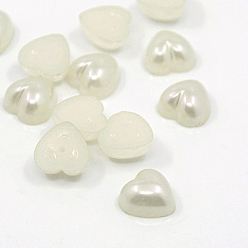 Creamy White Acrylic Imitation Pearl Cabochons, Dyed, Heart, Creamy White, 10.5x10.5x5mm, about 1500pcs/bag