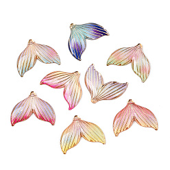 (52) Непрозрачная лаванда Подвески из полупрозрачного акрила с градиентным принтом, золотой металл обвитыми, рыбий хвост, разноцветные, 24.5x29.5x4 мм, отверстие : 1.4 мм