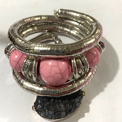 Ярко-Розовый Женские браслеты с круглыми бусинами из сплава, железа и смолы, ярко-розовый, внутренний диаметр: 2-1/8 дюйм (5.5 см)