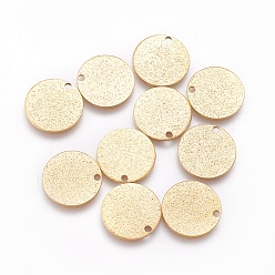 Golden Ion Plating(IP) 304 Stainless Steel Charms, Textured, Flat Round with Bumpy, Golden, 15x1mm, Hole: 1.5mm
