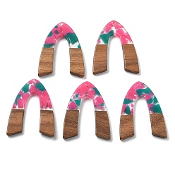 Темно-Розовый Подвески из смолы и ореха, темно-розовыми, 37.5x29x2.5 мм, отверстие : 2 мм