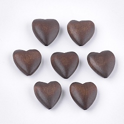 Coconut Brown Painted Natural Wood Beads, Heart, Coconut Brown, 22x20x9mm, Hole: 2mm