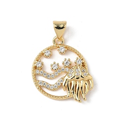 Jellyfish Латунные микро проложить кубического циркония подвески, без кадмия и без свинца, реальный 16 k позолоченный, медуза, 21x18.5x3.5 мм, отверстие : 5x3.5 мм