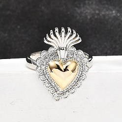 Real Gold Plated & Real Platinum Plated Кольца-манжеты в готическом стиле из латуни с микропаве из прозрачных кубических цирконий для женщин, сердце с крыла, настоящее золото и платина, 23x16 мм