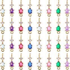 (52) Непрозрачная лаванда 32шт. 8 цвета латунные фианиты соединительные подвески, со стеклом, золотой свет, цветок, разноцветные, 17x3x3.5 мм, отверстие : 1.5 мм, 4 шт / цвет