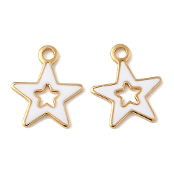 Белый 304 из нержавеющей стали шармы эмали, звезды прелести, ионное покрытие (ip), реальный 18 k позолоченный, белые, 13.5x11.5x1 мм, отверстие : 1.6 мм