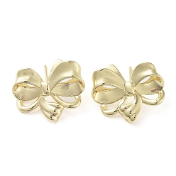 Golden Brass Studs Earrings, Long-Lasting Plated, Lead Free & Cadmium Free, Bowknot, Golden, 17x22mm