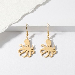 Golden 304 Stainless Steel & 201 Stainless Steel Dangle Earrings, Octopus, Golden, 42.5x20mm