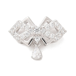 Платина 925 бант из стерлингового серебра с прозрачным кубическим цирконием и каплевидными многорядными звеньями, родий, платина, 10.5x13.5x4.5 мм, отверстие : 1.2x1.2 мм