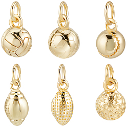 Mixed Shapes 12 шт 6 стили латунные подвески, шарм-талисманы, реальный 18 k позолоченный, с целью перехода в кольце, разнообразные, 8~11x5~6x5~6 мм, отверстие : 2.3~3.2 мм, 2 шт / стиль