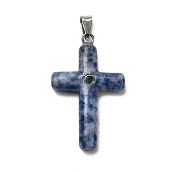 (306FM) Жонкиль матовый с лаймовой подкладкой Подвески-кресты из натуральной голубовато-пятнистой яшмы, с латунными микро проложить кубических выводы циркония, платина, стойки покрытие, 44.5~45x27.5~28.5x7~8.5 мм, отверстие : 4x6.5 мм