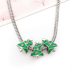 Дерево Европейские бусины, сплав, стразы , бусины с большим отверстием, Новогодняя тема, дерево, 13.5x10x8 мм, отверстие : 4.5x4 мм