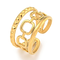 Настоящее золото 18K Ионное покрытие (IP) 304 Открытая манжета с квадратной цепочкой из нержавеющей стали для женщин, реальный 18 k позолоченный, регулируемый