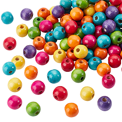 (52) Непрозрачная лаванда 400Деревянные европейские бусины шт., круглые, бусины с большим отверстием, разноцветные, 15.5x14 мм, отверстие : 5.5 мм