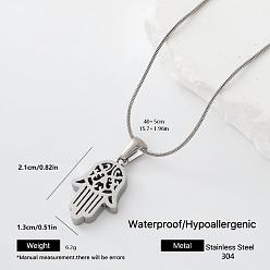 Hamsa Hand 304 подвесные из нержавеющей стали ожерелья, цвет нержавеющей стали, без потускнения, хамса рука, 15.75 дюйм (40 см)
