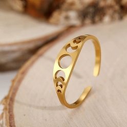 Золотой Регулируемые 304 манжеты из нержавеющей стали для женщин, фаза луны, полый, золотые, 5.5 мм