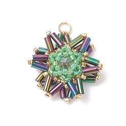 Light Green Seed Beads Beaded Charms, Flower, Light Green, 24x22x6mm, Hole: 3mm