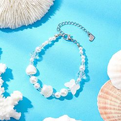 Бабочка Браслеты из искусственного жемчуга из АБС-пластика для женщин, с акриловой, бабочка, 6-7/8 дюйм(17.6см)+удлинитель: 60мм