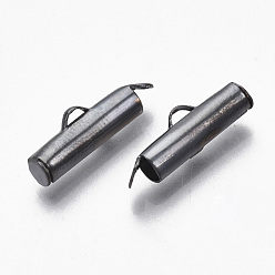 Gunmetal Iron Slide On End Clasp Tubes, Slider End Caps, Gunmetal, 5.5~6x16x4mm, Hole: 1x3mm, Inner Diameter: 3mm